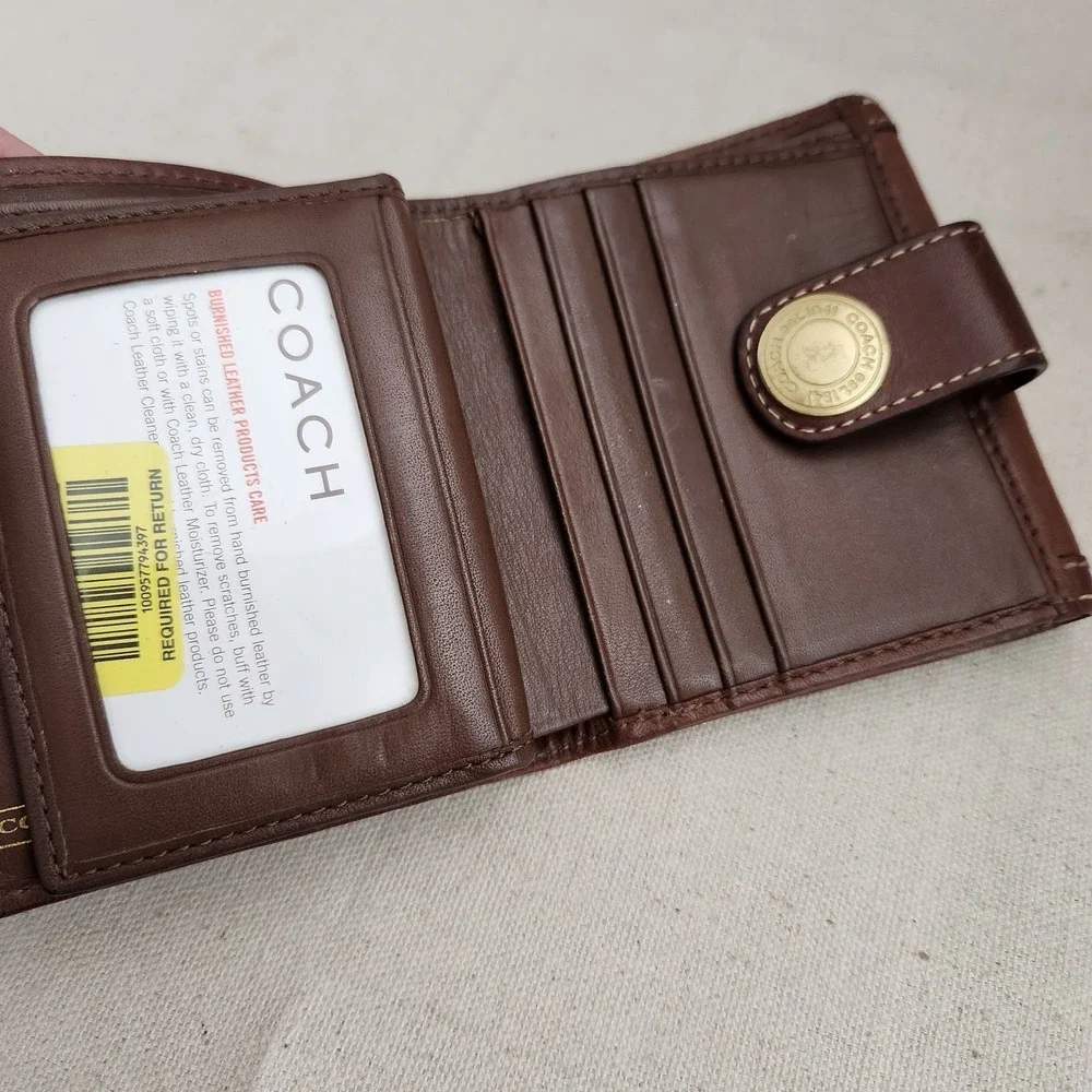Vintage Coach Signature Folding Wallet Snap Closure Medium Brown Soft Leather